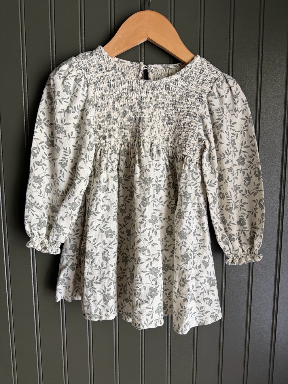 Rylee + Cru Cream Dress with Gray/green Floral Print